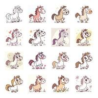 Set of cute horse with different expressions vector