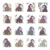 Set of cute gorilla with different expressions vector