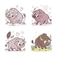 Set of cute buffalo animal with different expressions vector