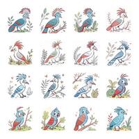 Set of cute blue bird with different expressions vector