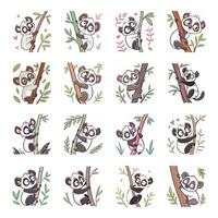 Set of cute panda with different expressions vector