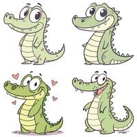 Set of cute cartoon crocodile with different expressions vector