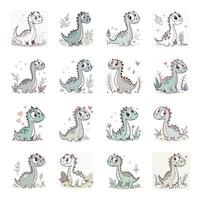 Set of cute dinosaur with different expressions vector
