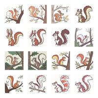 Set of cute squirrel with different expressions vector