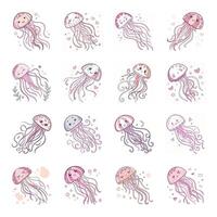 Set of cute cartoon jellyfish with different expressions vector