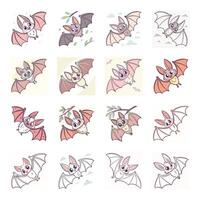 Set of cute cartoon bats animal with different expressions vector