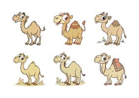 Set of cute cartoon camel with different expressions vector