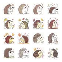 Set of cute hedgehog with different expressions vector