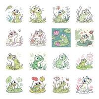 Cartoon frogs collection set vector