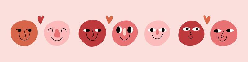 Round Abstract Comic Faces with Different Emotions. Various colorful characters. Cartoon style. Flat design. Set of emoticons. vector
