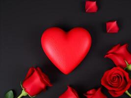 A heart-shaped object with red roses in dim light photo