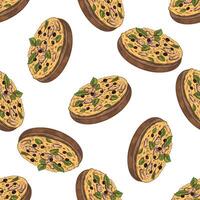 Hand drawn colored seamless pattern with delicious pizza vector