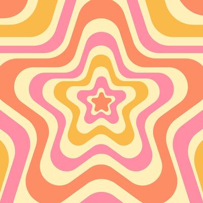 Groovy hippie 70s star backgrounds. Waves, swirl, twirl pattern. Twisted and distorted texture in trendy retro psychedelic style. Y2k aesthetic.