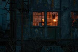 A building with a window that is lit up photo