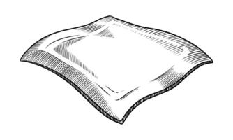 Cheese slice food illustration in the graphic line art style. Hand drawn outline element of breakfast dairy product meal. Perfect for menu creating and sketch drawing designs. vector