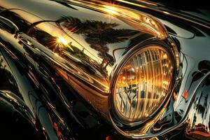 A close up of a shiny car with a reflection photo