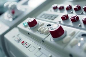 A close up of a control panel in a factory photo