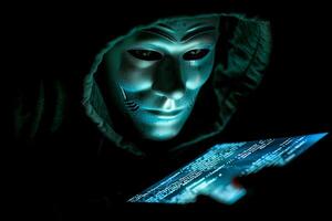 Anonymous hacker with mask and hoodie photo