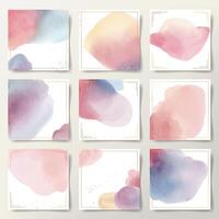 Set of watercolor backgrounds in pastel colors. Hand drawn abstract shapes. Modern trendy frames with watercolor stains vector