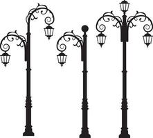 A row of street lights with different heights and styles vector