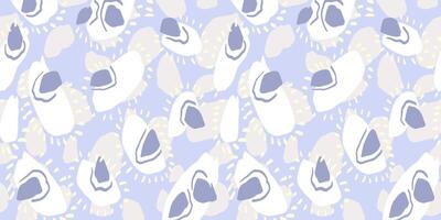 Unique abstract organic shapes seamless pattern. hand drawn sketch irregular circular shape print on a pastel violet purple background. Collage contemporary minimalist ornament. vector