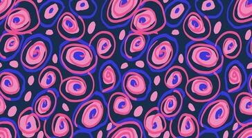 Unique abstract swirl organic shapes seamless pattern on a dark background. hand drawn. Pink and blue irregular shape circular. Contemporary background ornament for print vector