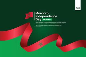 morocco independence day banner with red ribbon and green background vector