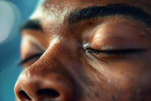 Close up of a man's eyes with his eyes closed photo