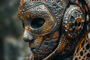 A close up of a mask with intricate designs photo