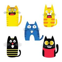 Set of Colorful Adorable Naughty Cat Animal Cartoon Character with Happy Face vector