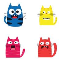 Set of Colorful Cute Naughty Cat Animal Cartoon Character with Humor Happy Expression vector