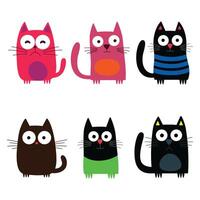Set of Colorful Funny Naughty Cat Animal Cartoon Character with Curious Expression vector