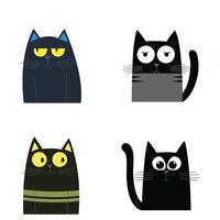 Set of Black Cute Naughty Cat Animal Cartoon Character with Humor Curious Lazy Expression vector