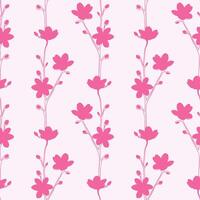 Spring Vibe, branches with silhouettes pink flowers and buds, seamless pattern of spring mood, sakura, cherry flowers.Ornament. vector