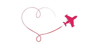 Symbolizing love for travel a heart-shaped path for a plane. vector