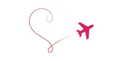 A heart-shaped path for a plane, symbolizing love for travel. vector