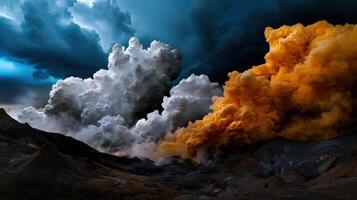A large cloud of smoke is coming out of the ground photo