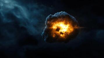 An explosion in space with a bright blue cloud photo