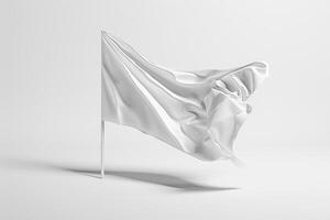 White flag waving in the wind on a white background photo