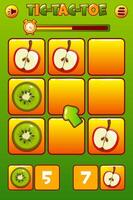 Game interface Tic-Tac-Toe in FRUITs themed for your 2D game design. two players- apple and kiwi. Board logic game UI. strategy game noughts and crosses. vector