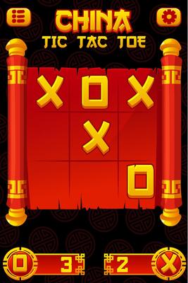TIC TAC TOE UI in Chinese themed. Chinese red scroll. Board logic game for your game development UI. strategy game noughts and crosses