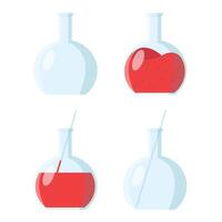 Set of icons of flasks with liquids. Biochemical analysis. Chemical experiment. Reagents. vector