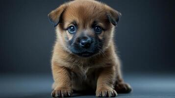 A small brown puppy sitting on a dark background photo