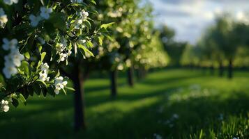 A field of trees with white flowers photo