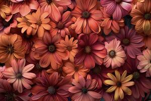 A large group of flowers are arranged in a pattern photo