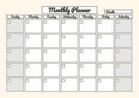A minimalistic monthly planner template with a checklist for each day, perfect for organizing tasks and schedules. vector