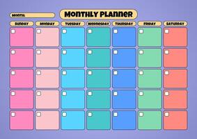 A vibrant monthly calendar template with blank checkboxes for adding dates, perfect for planning and organization. vector
