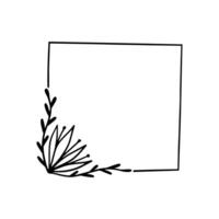 Square frame with leaves. Hand drawn doodle illustration. vector