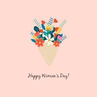 A colorful bouquet of flowers in a cone shape with decorative elements and the inscription on a light background. Perfect for greeting cards, posters, banners vector