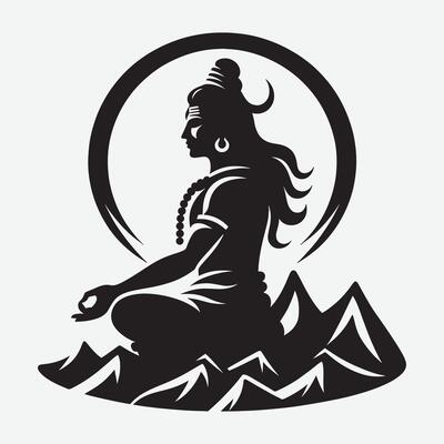 Mystic Lord Shiva Silhouette Clip Art Illustration for Hindu Devotional Graphics